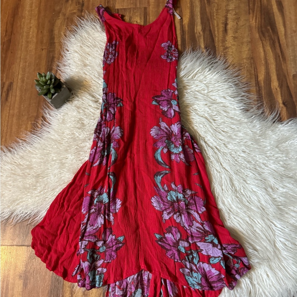 Free People High Neck Floral Mini Dress Red